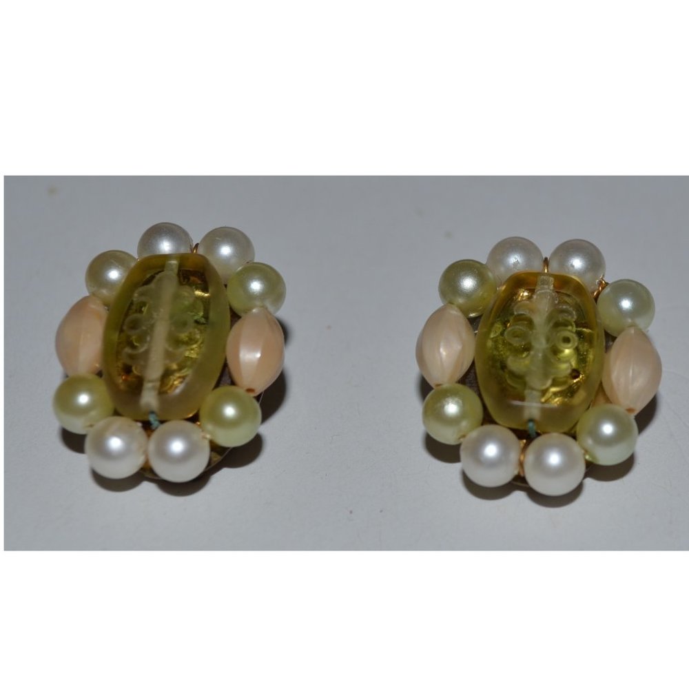Vintage Made in Germany Rare Lucite and Beads Clip On Earrings "Very Nice!"